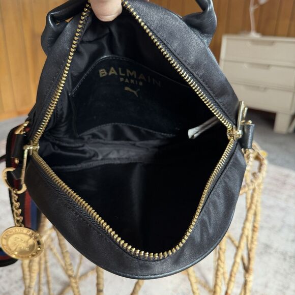 Puma X Balmain Leather Satin Round Backpack Black Gold Streetwear RARE find! - Picture 13 of 15